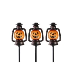 Northlight Northlight 16.5 In. Flickering Pumpkin Halloween Pathway Lantern Markers (Set Of 3)