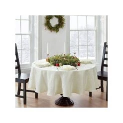 Elrene Home Fashions Elrene Home Fashions Poinsettia Elegance Round/Oval Tablecloth - IVORY ONE SIZE