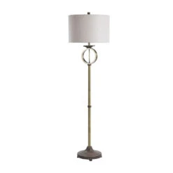 StyleCraft Stylecraft Brass Finish Ring With Moulded Wood Like Accents Steel Floor Lamp Brass