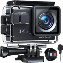 Wolfang WOLFANG GA100 Action Camera 4K 20MP Waterproof 40M Underwater Camera EIS Stabilization WiFi 170 Wide Angle Helmet Camera