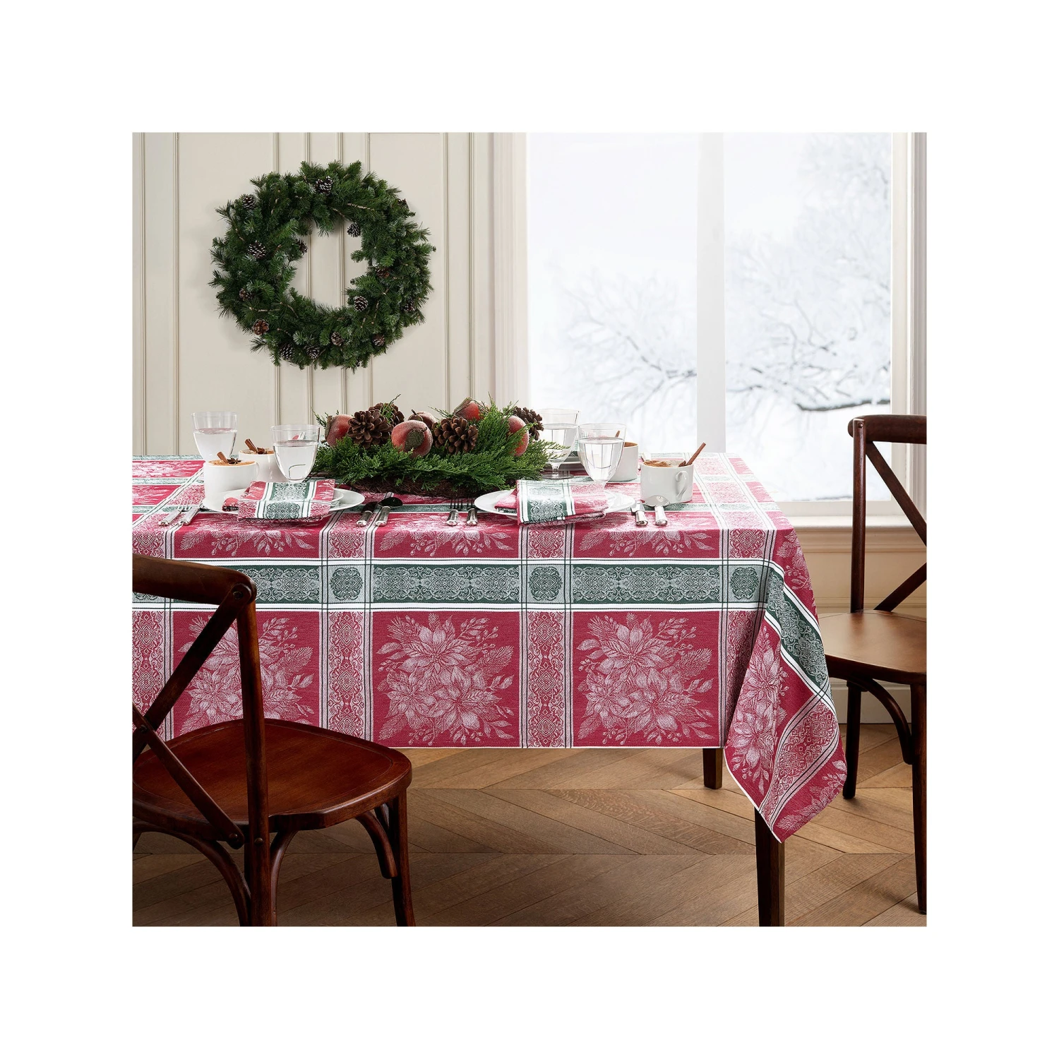 Elrene Home Fashions Elrene Home Fashions Poinsettia Plaid Jacquard Rectangle Tablecloth - MULTI ONE SIZE 1 Elrene Home Fashions Elrene Home Fashions Poinsettia Plaid Jacquard Rectangle Tablecloth - MULTI ONE SIZE