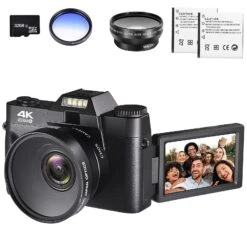 OIEXI OIEXI CR9 Digital Camera, 48(MP) Megapixels Flip Screen Camcorder For Photography Camera With Wide-Angle Lens And Macro Lens, 32G Micro Card, 2 Batteries,1 Filters(Black)
