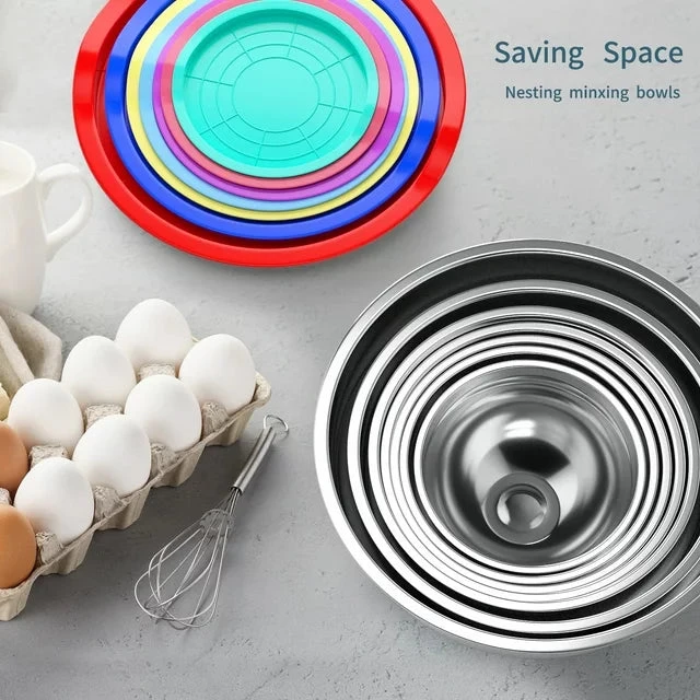 TINANA TINANA Stainless Steel Mixing Bowls Set - 7PCS Metal Nesting, Size 7, 4.5, 3, 2, 1.5, 1, 0.7 QT Multicolor 6 TINANA TINANA Stainless Steel Mixing Bowls Set - 7PCS Metal Nesting, Size 7, 4.5, 3, 2, 1.5, 1, 0.7 QT Multicolor - Image 6