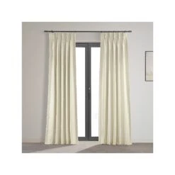 Exclusive Fabrics & Furnishing Exclusive Fabrics & Furnishing Pleated Vintage Textured Faux Dupioni Energy Saving Blackout Pinch Pleat Single Curtain Panel - Off White