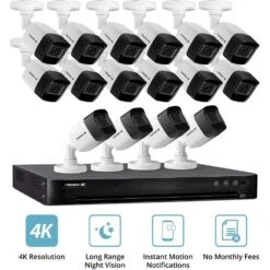 DEFENDER Defender 4K4T16B16 4K Outdoor Security Camera System With 16 Weather Resistant, Night Vision Cameras, 4TB DVR