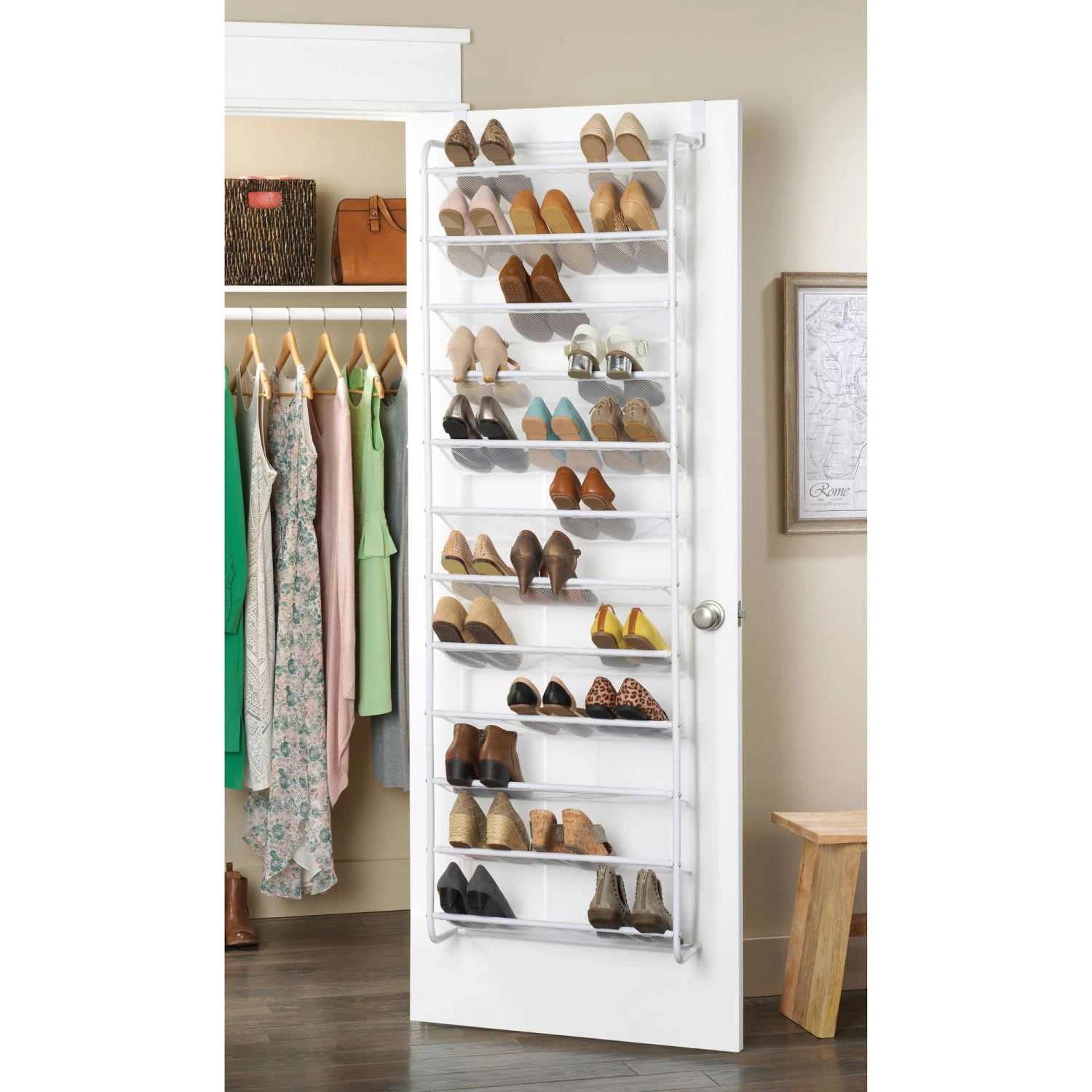WHITMOR Whitmor 6037-7037-WHT 12-Tier Over The Door Mesh Shoe Rack, 36 Pair, White - 7.5" X 21.625" X 69.0" 1 WHITMOR Whitmor 6037-7037-WHT 12-Tier Over The Door Mesh Shoe Rack, 36 Pair, White - 7.5" X 21.625" X 69.0"