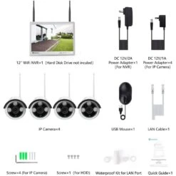 Heimvision HeimVision Hm243 Wireless Security Camera System With 12 Inch LCD Monitor, 8CH NVR 4Pcs Outdoor/Indoor WiFi Surveillance Cameras With Night Vision, Waterproof, Motion Detection, No Hard Drive