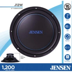 Jensen Jensen J12W 12 Inch Subwoofer | 1,200 Watts Peak Power | Polypropylene Woofer Cone | Reinforced Stamped Steel Basket | 40oz Magnet