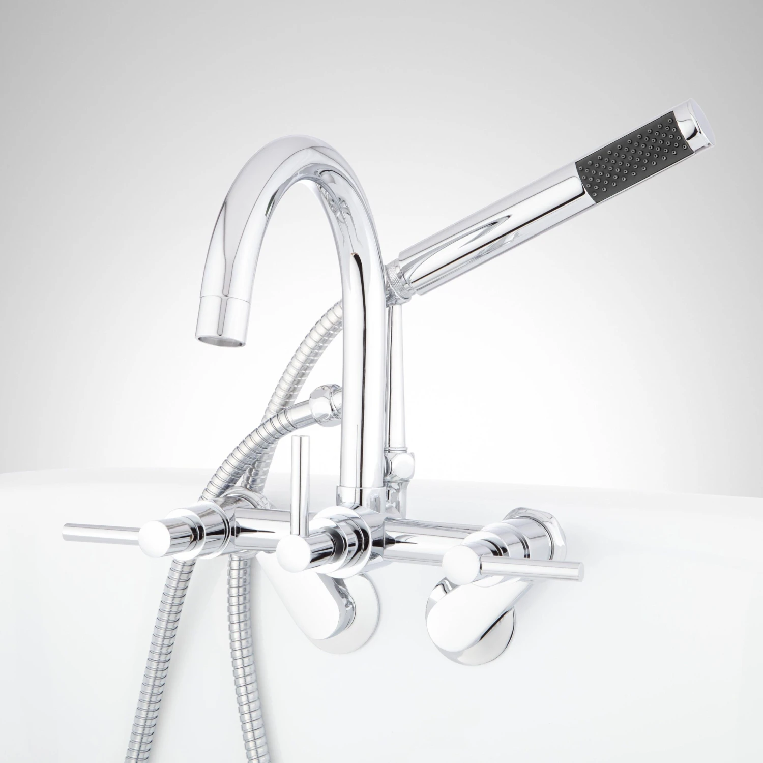 Signature Hardware Signature Hardware HL-621T-L-C-U Contemporary Gooseneck Tub Faucet W/Hand Spray & Lever Handles - Chrome 1 Signature Hardware Signature Hardware HL-621T-L-C-U Contemporary Gooseneck Tub Faucet W/Hand Spray & Lever Handles - Chrome