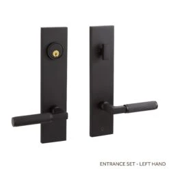 Signature Hardware Signature Hardware EH.SSQTB.2625.10.L.BLK-NB Straight Knurled Solid Brass Entrance Door Set Lever Handle - Left Hand - No Backset - Satin Black