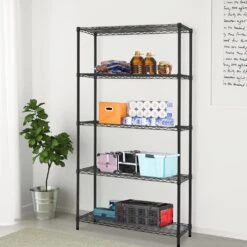 IFanze IFanze 5-Tier Storage Shelf Unit 72"H X 36"L X 14"W Metal Wire Shelving Rack For Kitchen Garage Living Room, Adjustable Layer Height, 750lbs Capacity, Black
