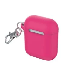 Onn. Onn. Silicone Charging Case Cover With Keychain Clip For Apple AirPods (1st And 2nd Generation) - Hyper Pink
