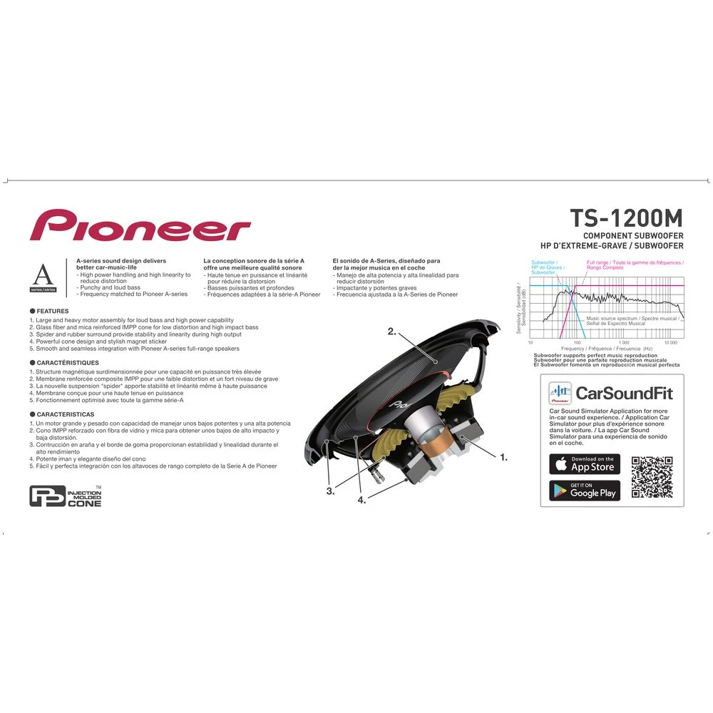 Pioneer Pioneer TS-1200M Subwoofer With 1400W Max Power Automotive 12" 4 Pioneer Pioneer TS-1200M Subwoofer With 1400W Max Power Automotive 12" - Image 4