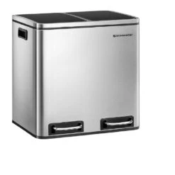 Songmics SONGMICS ULTB30H Trash Can 2 X 4(2 X 15L) Gallon Dual Compartment Garbage Can 8 Gallon Recycle Bin For Small Kitchens Silver