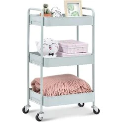 KK KINGRACK KK KINGRACK 3-Tier Rolling Cart, Metal Utility Cart With Wheels