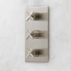 Signature Hardware Signature Hardware KJ8214107-BN-U Modern Rectangular 3-Way Thermostatic Valve With Cross Handles - Brushed Nickel