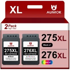 AUMOK AUMOK 275 276 Ink Cartridges Replacement For Canon 275 276 Ink For PIXMA TS3520 TS3522 TS3500 TR4720 TR4722 TR4700 Printer (1 Black, 1 Color)