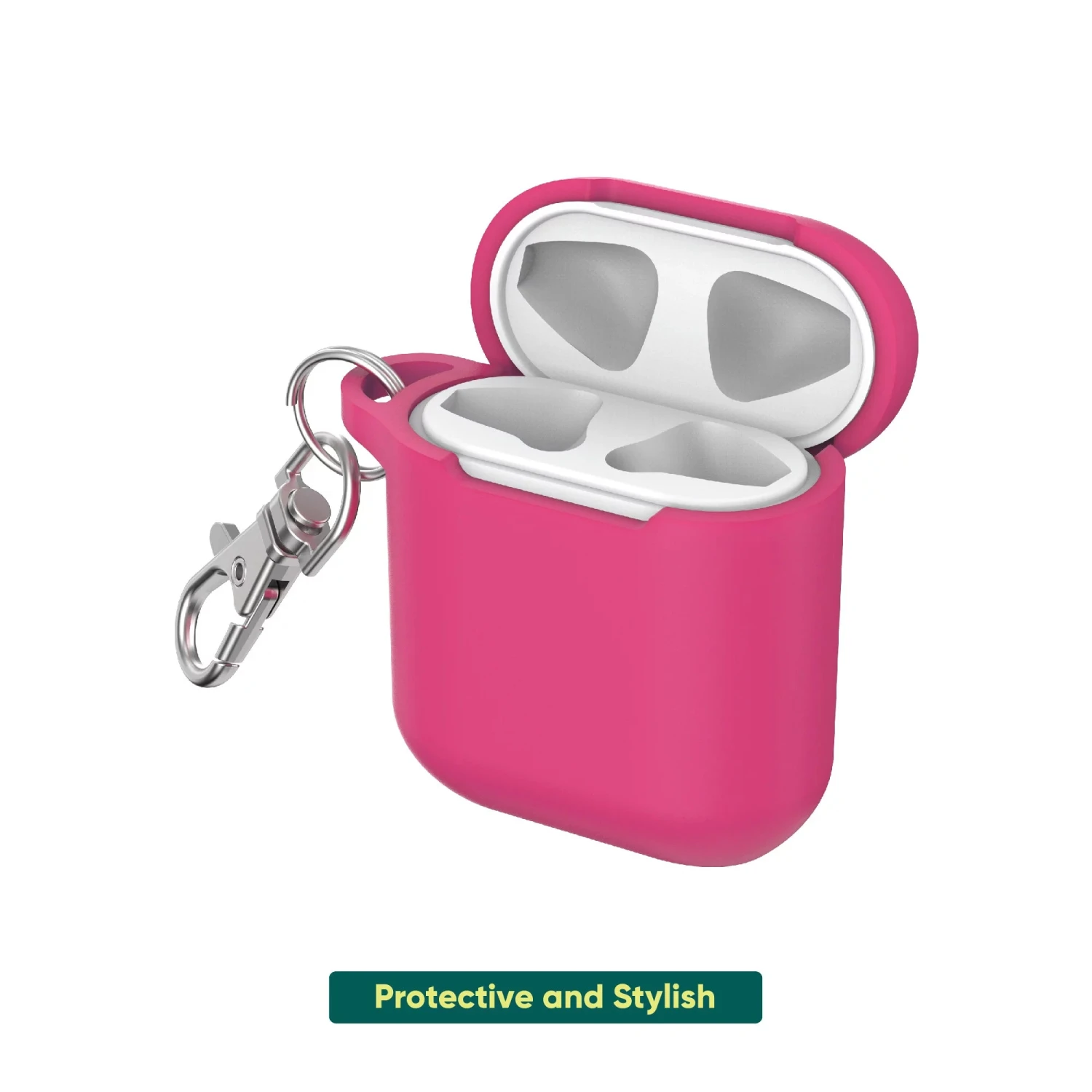 Onn. Onn. Silicone Charging Case Cover With Keychain Clip For Apple AirPods (1st And 2nd Generation) - Hyper Pink 2 Onn. Onn. Silicone Charging Case Cover With Keychain Clip For Apple AirPods (1st And 2nd Generation) - Hyper Pink - Image 2
