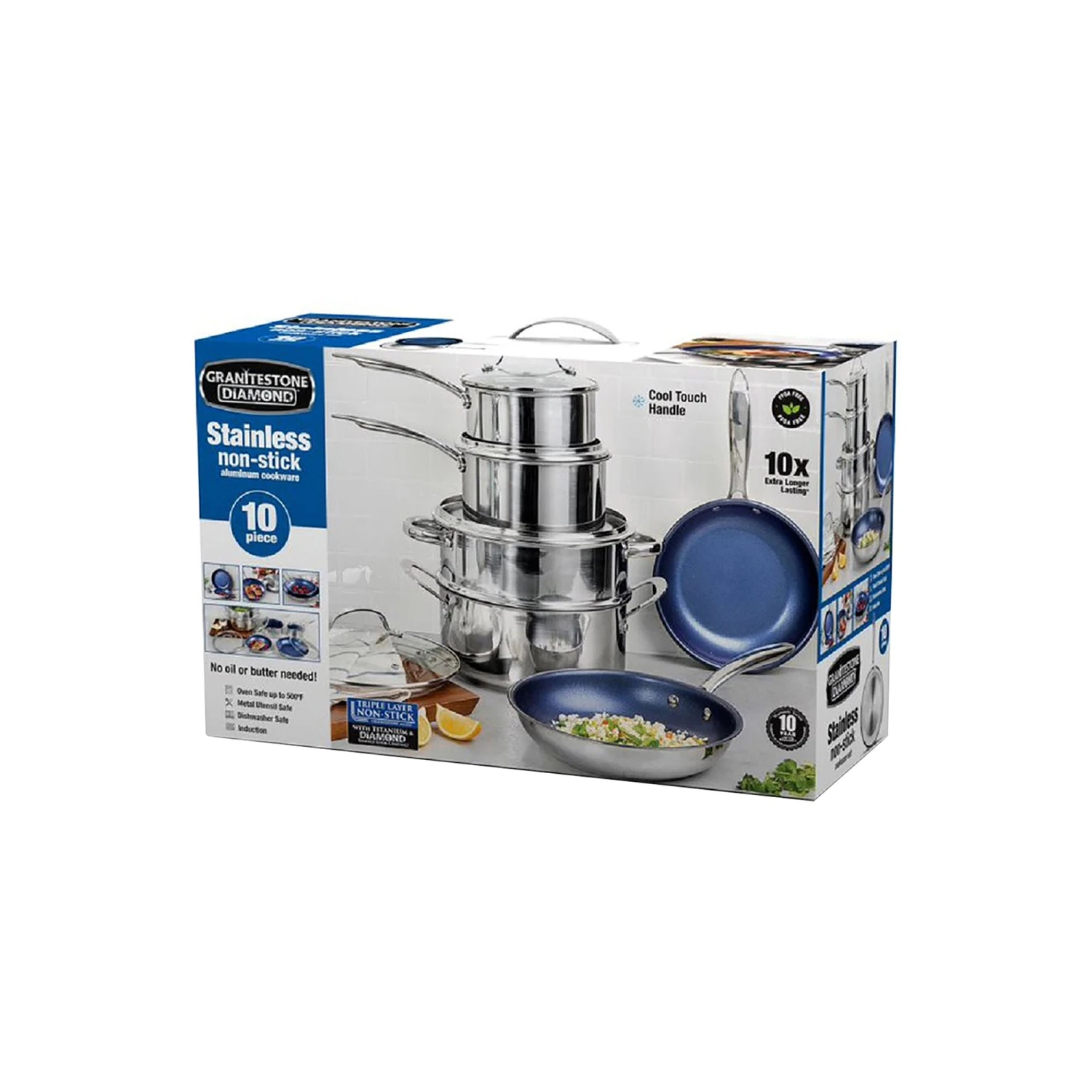 GRANITESTONE Granitestone Stainless Steel Blue 10-Pc. Cookware Set - BLUE ONE SIZE 2 GRANITESTONE Granitestone Stainless Steel Blue 10-Pc. Cookware Set - BLUE ONE SIZE - Image 2