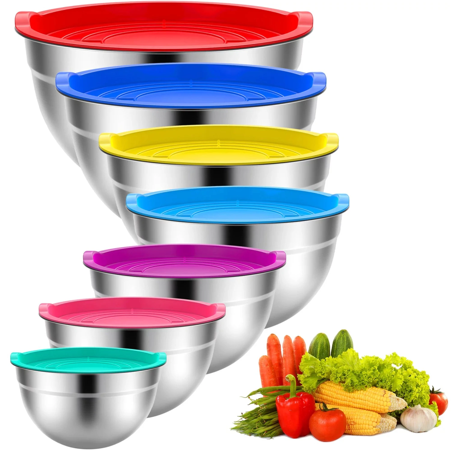 TINANA TINANA Stainless Steel Mixing Bowls Set - 7PCS Metal Nesting, Size 7, 4.5, 3, 2, 1.5, 1, 0.7 QT Multicolor 1 TINANA TINANA Stainless Steel Mixing Bowls Set - 7PCS Metal Nesting, Size 7, 4.5, 3, 2, 1.5, 1, 0.7 QT Multicolor