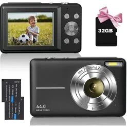 Wednkoly Wednkoly WED-60388 Digital Camera Kids FHD 1080P 44MP With 32GB Card, Black