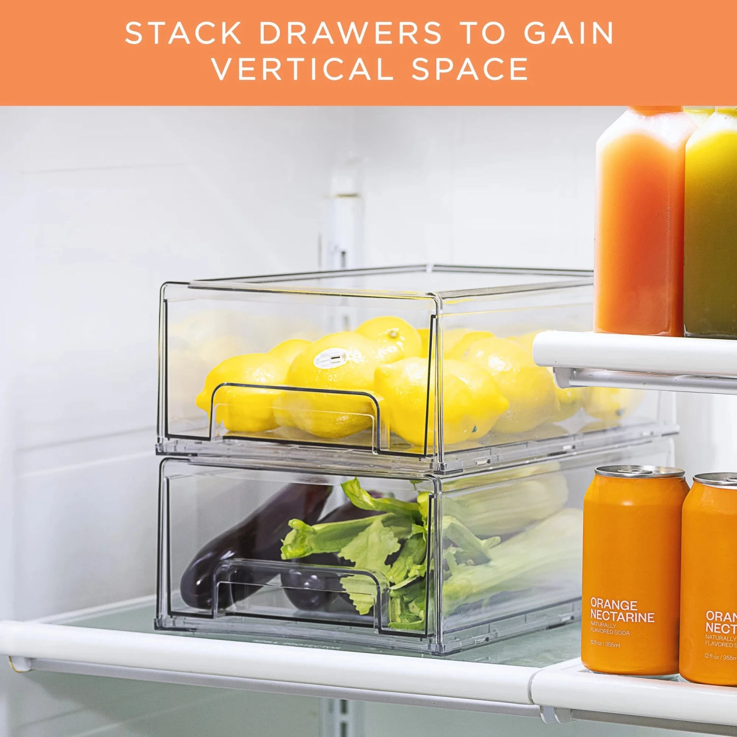 Sorbus Sorbus FR-PBMD2 Fridge Drawers - Clear Stackable Pull Out Refrigerator Organizer Bins - Food Storage Containers For Kitchen, Refrigerator, Freezer & Vanity (2 Pack | Medium) 2 Sorbus Sorbus FR-PBMD2 Fridge Drawers - Clear Stackable Pull Out Refrigerator Organizer Bins - Food Storage Containers For Kitchen, Refrigerator, Freezer & Vanity (2 Pack | Medium) - Image 2