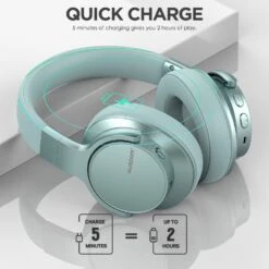 Ausdom Ausdom E7-MG Active Noise Cancelling Wireless Over Ear Bluetooth 5.0 Headsets With Mic, Mint Green -Digitopia Deals Store 760e86785a944622bbc6511fa1f66e46