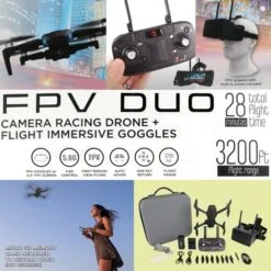 Vivitar Vivitar DRCLS16 FPV Duo Camera Racing Drone And First Person View Goggles With Built In GPS, Black