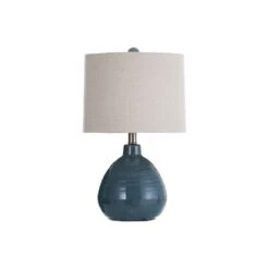 StyleCraft Stylecraft 20" Teal Ceramic With Natural Linen Hardback Shade Table Lamp L22019JCDS - Teal Blue BLUE DROPSHIP ONE SIZE