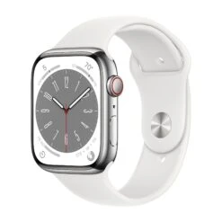 Apple Apple Watch Gen 8 Series 8 Cell 45mm Silver Stainless Steel - White Sport Band MNVW3LL/A