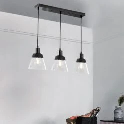 Better Homes & Gardens Better Homes & Gardens BHS336179061013 Three Clear Glass Pendant Black, 3 A19 Bulb Included -Digitopia Deals Store 94cdb25841f64167952b6198ff14df92