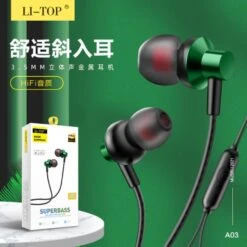 Li-Top Li-Top Built In Mic Wired In-Ear Headphones, Green