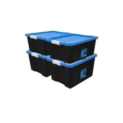 Hart Hart 206311 17 Gallon Heavy Duty Latching Plastic Storage Box, Black Base/Blue Lid, Set Of 4