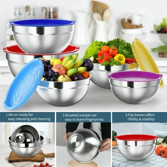 TINANA TINANA Stainless Steel Mixing Bowls Set - 7PCS Metal Nesting, Size 7, 4.5, 3, 2, 1.5, 1, 0.7 QT Multicolor 5 TINANA TINANA Stainless Steel Mixing Bowls Set - 7PCS Metal Nesting, Size 7, 4.5, 3, 2, 1.5, 1, 0.7 QT Multicolor - Image 5