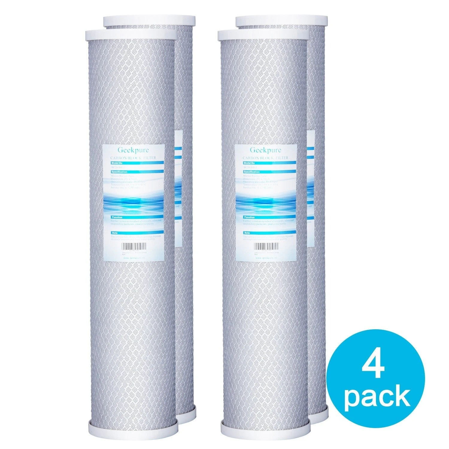 Geekpure Geekpure CTO-20B X4 20" Universal Compatible Carbon Block Water Filter Remove Chlorine Taste Odors, 4 Pack 1 Geekpure Geekpure CTO-20B X4 20" Universal Compatible Carbon Block Water Filter Remove Chlorine Taste Odors, 4 Pack