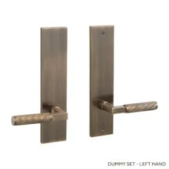 Signature Hardware Signature Hardware EH.SSQTB.2625.42.L.ABS Straight Knurled Solid Brass Dummy Entrance Door Set Lever Handle - Left Hand - Antique Brass