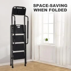 HBTower HBTower HBT-W-SL-4-0015-BK 4 Step Ladder With Handrails, Folding Step Stool With Attachable Tool Bag For Home Kitchen Pantry Office, 330lbs Capacity Black -Digitopia Deals Store a8beef174f2f4fc08100f0d151556fab