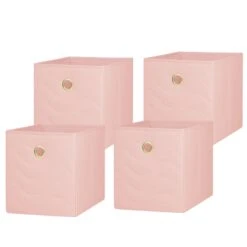 Mainstays Mainstays MSD436150707022 Collapsible Quilted Fabric Cube Storage Bins (10.5" X 10.5"), 4 Pack, Pink Blush