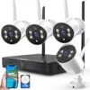 AUOSHI AUOSHI JKSXJ0000232 4pcs Wired Security Camera NVR System With 1TB Hard Drive