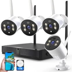 AUOSHI AUOSHI JKSXJ0000232 4pcs Wired Security Camera NVR System With 1TB Hard Drive