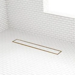 Signature Hardware SS Rectangular Shower Drain-32"*3.35"*2.91"* 2"d-T01 Pattern-Polished Brass Finish