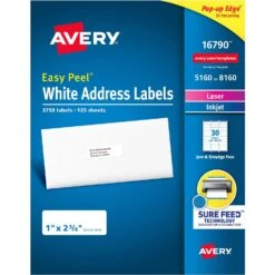 Avery Avery 16790 Easy Peel Address Labels, Sure Feed Technology, Permanent Adhesive, 1" X 2-5/8", 3750 Labels