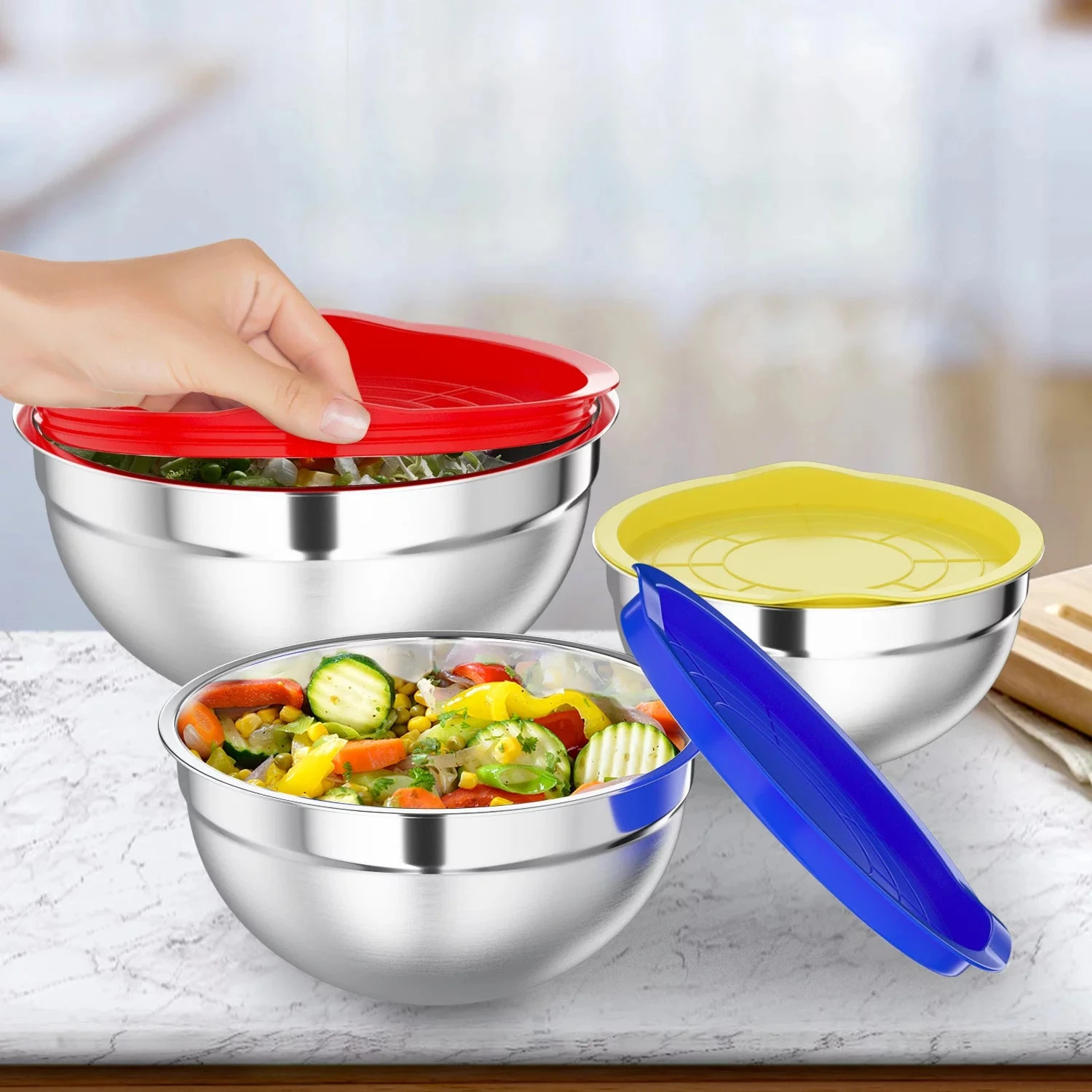 TINANA TINANA Stainless Steel Mixing Bowls Set - 7PCS Metal Nesting, Size 7, 4.5, 3, 2, 1.5, 1, 0.7 QT Multicolor 4 TINANA TINANA Stainless Steel Mixing Bowls Set - 7PCS Metal Nesting, Size 7, 4.5, 3, 2, 1.5, 1, 0.7 QT Multicolor - Image 4