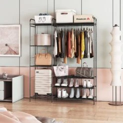 Wisdom Star Wisdom Star Freestanding Closet Closet Rack With Shelf Hangers, Medium, Black