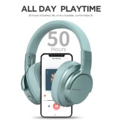 Ausdom Ausdom E7-MG Active Noise Cancelling Wireless Over Ear Bluetooth 5.0 Headsets With Mic, Mint Green -Digitopia Deals Store cdb991d5c5a3468fbf112d1badedb6db