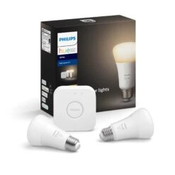 Philips Hue Philips Hue 476929 LED 60-Watt White A19 Dimmable Wi-Fi Connected Smart Bulb, 2 Pack Starter Kit With Hub (E26 Medium Base)