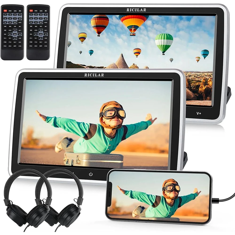 Ricilar Ricilar Premium 10.5" Dual Screen Portable DVD Player For Car 2 X DVD Player Non-built-in Battery, Black 1 Ricilar Ricilar Premium 10.5" Dual Screen Portable DVD Player For Car 2 X DVD Player Non-built-in Battery, Black