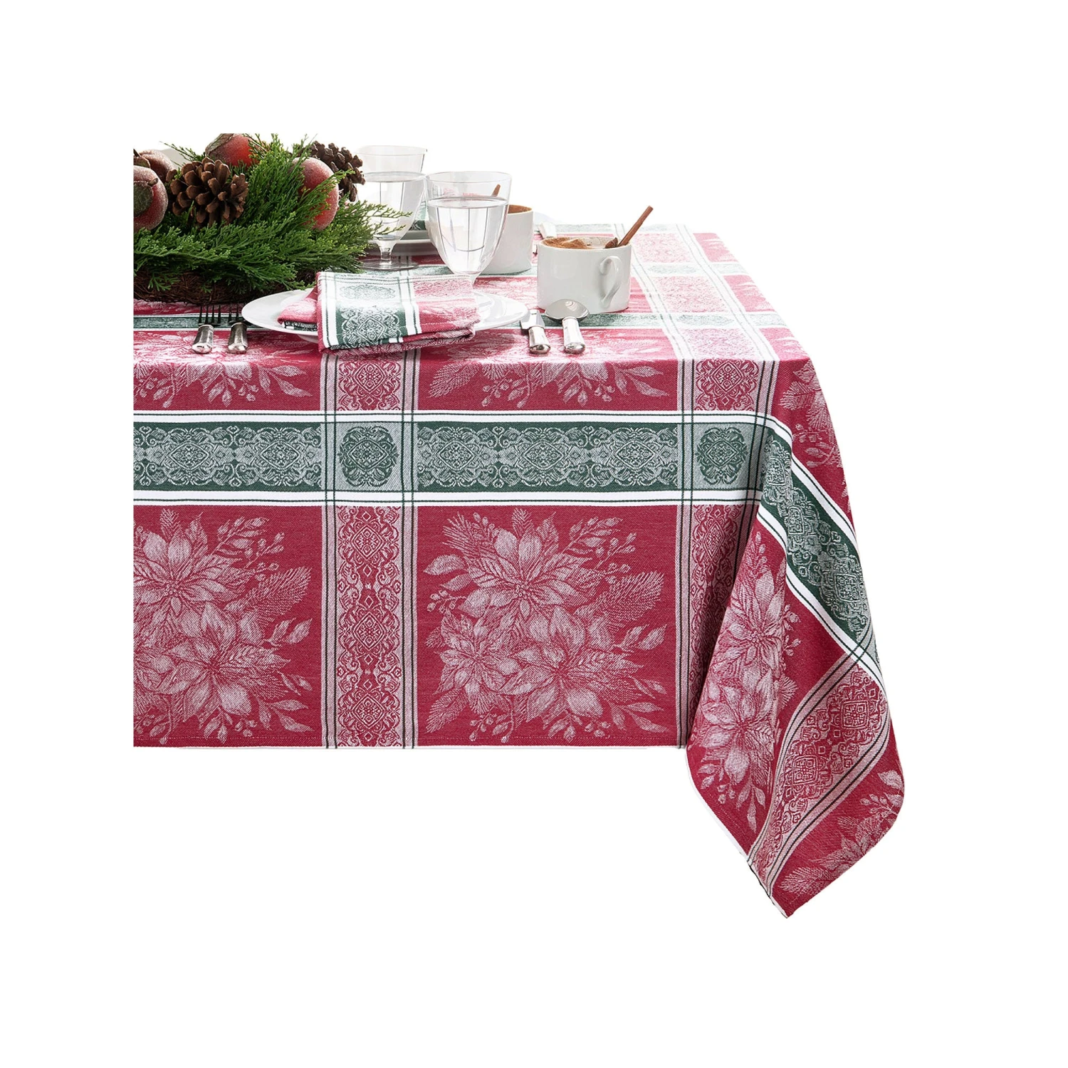 Elrene Home Fashions Elrene Home Fashions Poinsettia Plaid Jacquard Rectangle Tablecloth - MULTI ONE SIZE 3 Elrene Home Fashions Elrene Home Fashions Poinsettia Plaid Jacquard Rectangle Tablecloth - MULTI ONE SIZE - Image 3