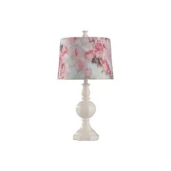 StyleCraft Stylecraft 14 W White & Rose Print Polyresin Table Lamp - WHITE ONE SIZE