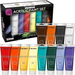 U.S. Art Supply U.S. Art Supply Professional PT-1275 12 Color Set Of Acrylic Paint In Extra-Large 75ml Tubes